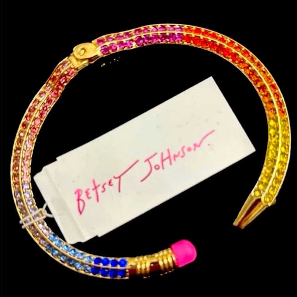 New Betsey Johnson Back to School Rainbow Glitter Pencil Bangle Bracelet - Picture 4 of 14